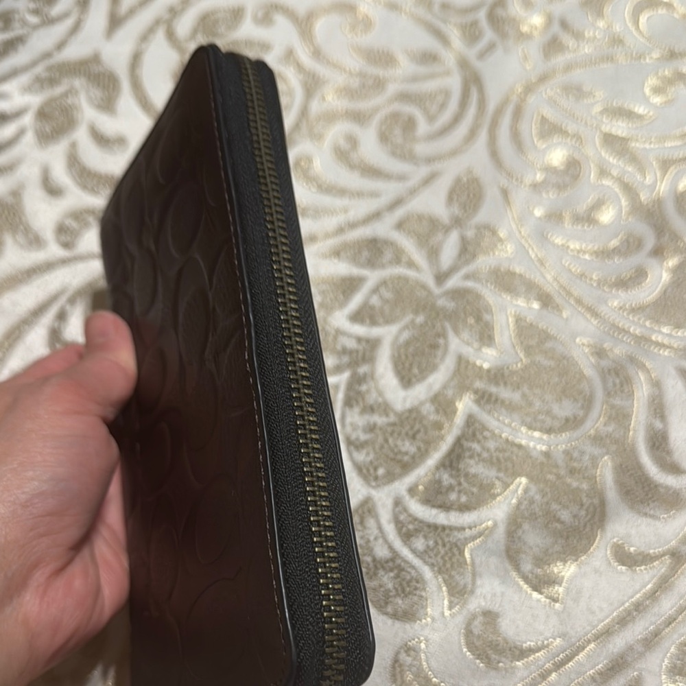 Coach Embossed Accordn Signature Leather Wallet - Dark Brown - Picture 5 of 11